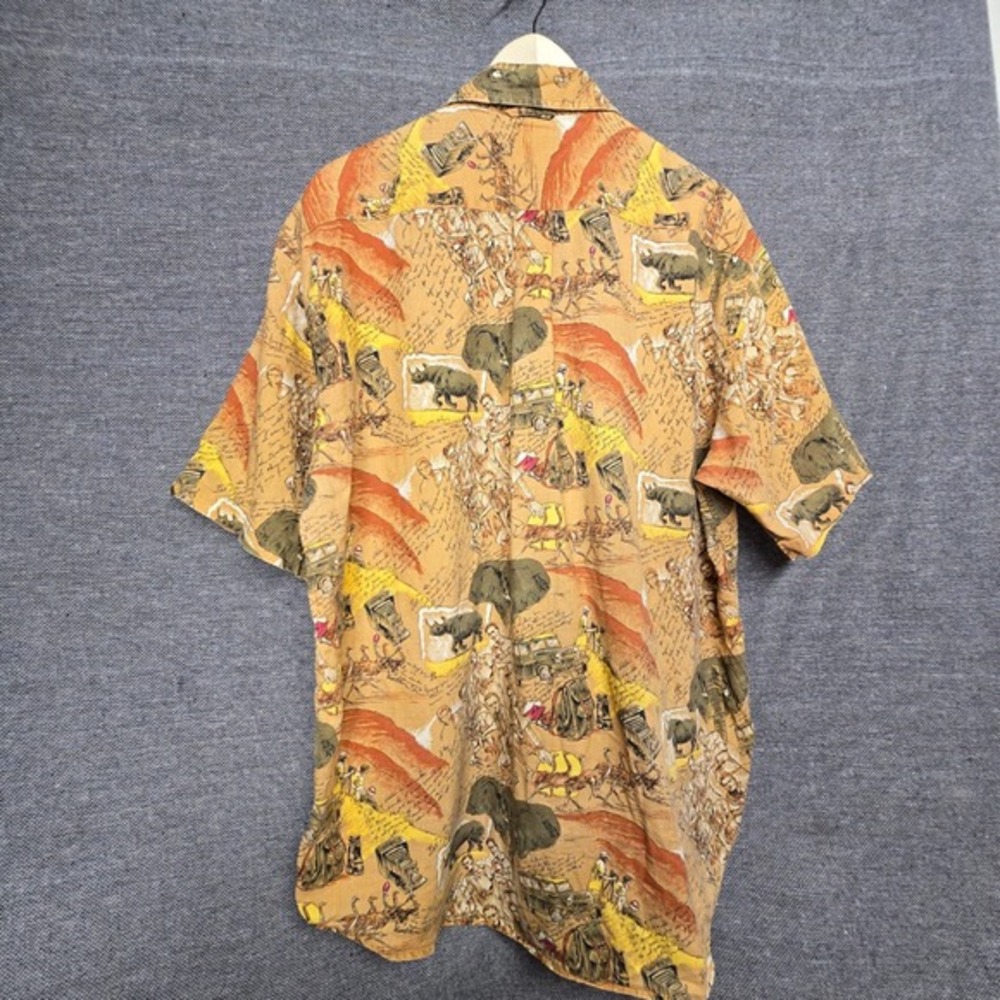 Tommy Hilfiger Mens Large Safari Print Linen Cotton Short Sleeve Button Up Shirt - Picture 8 of 8